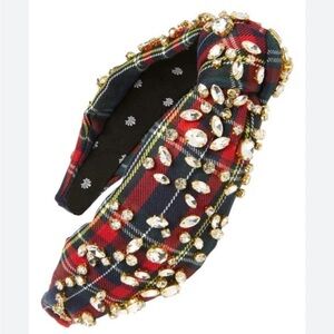 Lele Sadoughi Crystal Embellished Tartan Knotted Headband NWOT